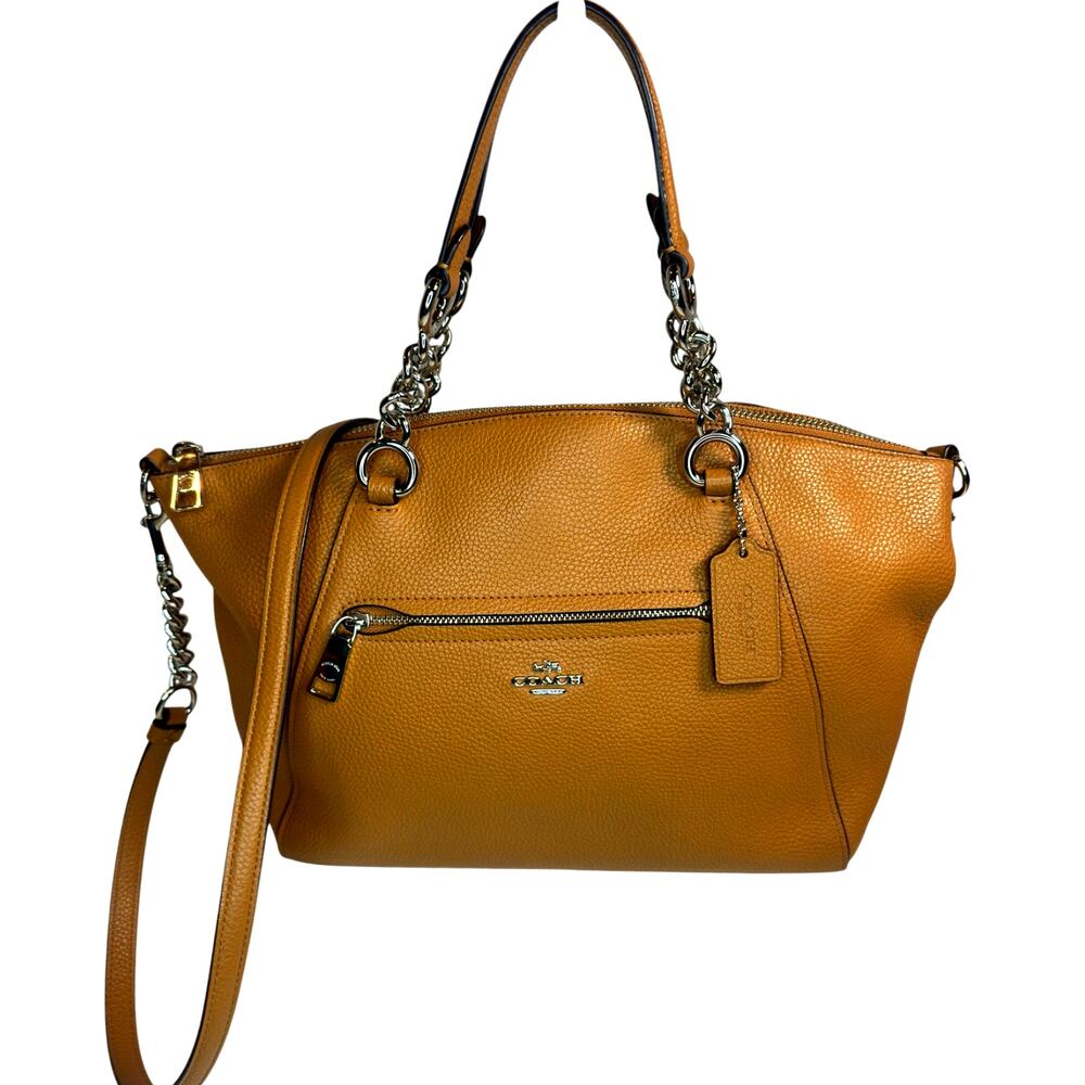 Coach Pebbled Leather Satchel Crossbody Bag Tan Brown Silver Hardware